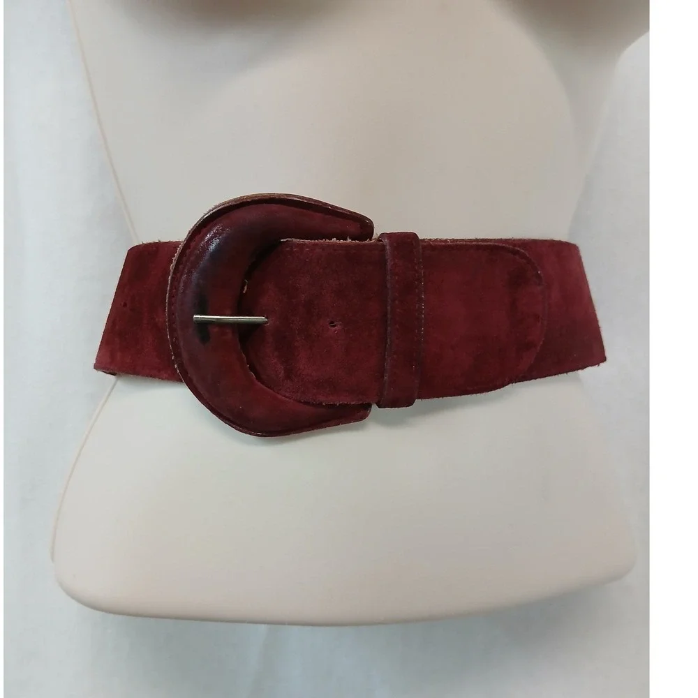 VTG 90s Talbots Burgundy Genuine Suede Wide Waist Belt Made in USA Vintage Med